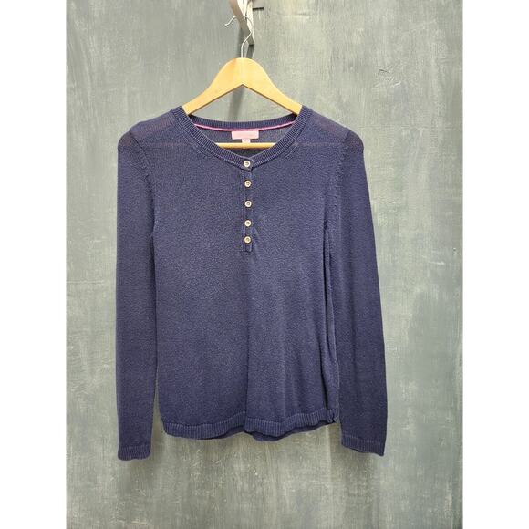 Lily Pulitzer Navy Blue Long Sleeve Lightweight Henley Sweater Size Medium - Picture 1 of 11